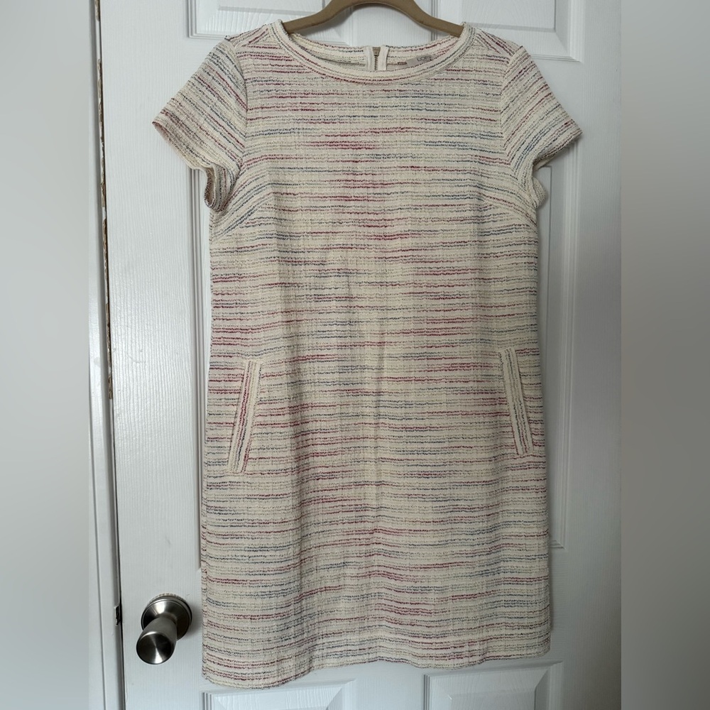 LOFT White Boucle Sheath Dress Cap Sleeve Crew Neck
